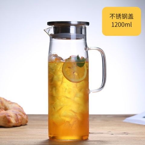 Fabricantes de lotes de vidrio borosilicato de alta botella de agua fría varias especificaciones del hogar olla de jugo de acero inoxidable cubierta recta botella de agua fría