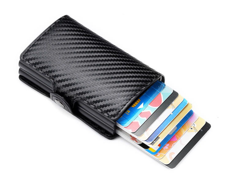 现货批发炭纤维PU铝合金钱包 跨境专供金属卡包 创意自动弹出钱包