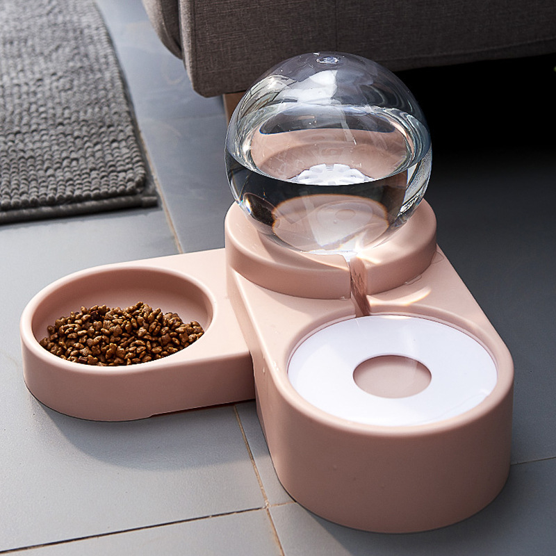 Cat Bowl Dog Bowl Pet Double Bowl Dog Food Bowl Moisture-proof Mouth Drinking Water Bowl Bubble Automatic Drinking Fountain Foreign Trade