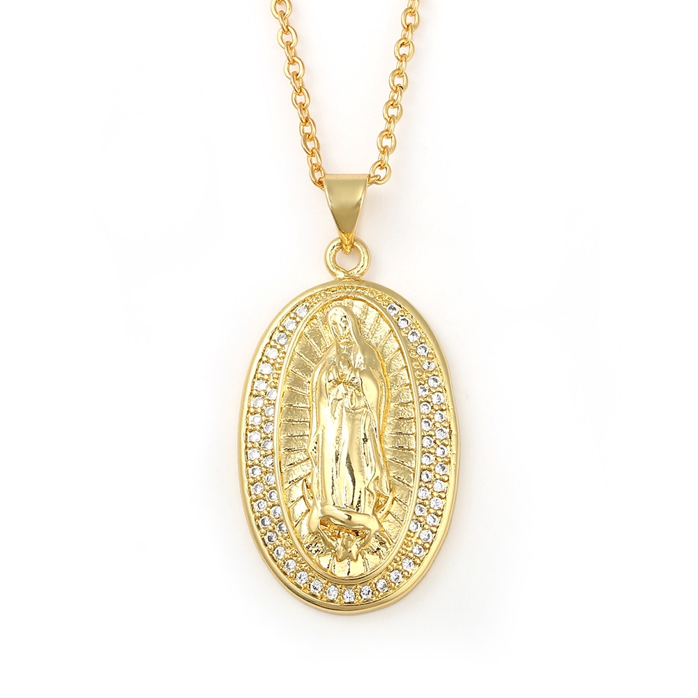 Copper Micro-inlaid Colored Zircon Virgin Mary Pendant Necklace display picture 2