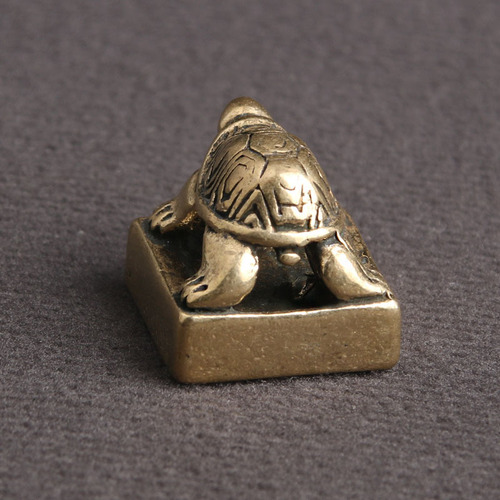 Brass old anti-ancient turtle seal seal carving flat bottom student seal craft gift desktop decoration study seal