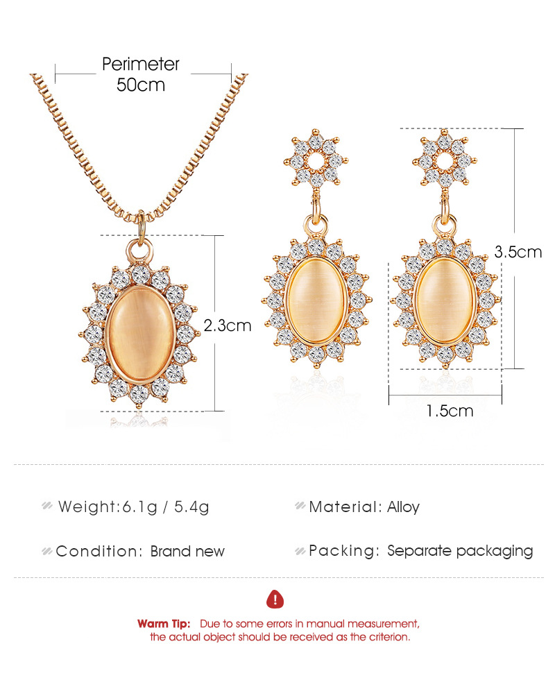 New Micro-inlaid Zircon Oval Necklace Cat's Eye Sun Flower Earrings Wholesale display picture 12