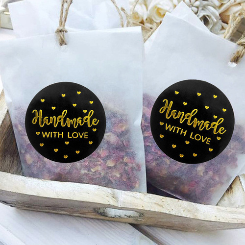 Wholesale black hot stamping handmade baking packaging seal sticker small gift cute decoration thank you label