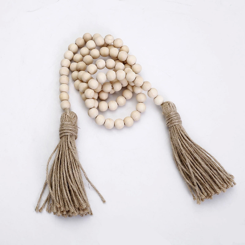 Log Color Hemp Rope Tassel Wooden Bead O...