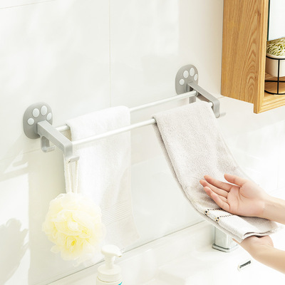 新款上市创意猫爪壁挂架太空铝双杆免打孔浴室内衣收纳整理挂钩