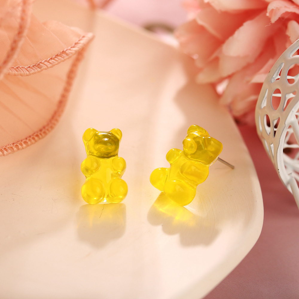 New Jelly Bear Candy Color Earrings Creative Retro Simple Solid Color Earrings For Women Wholesale display picture 6