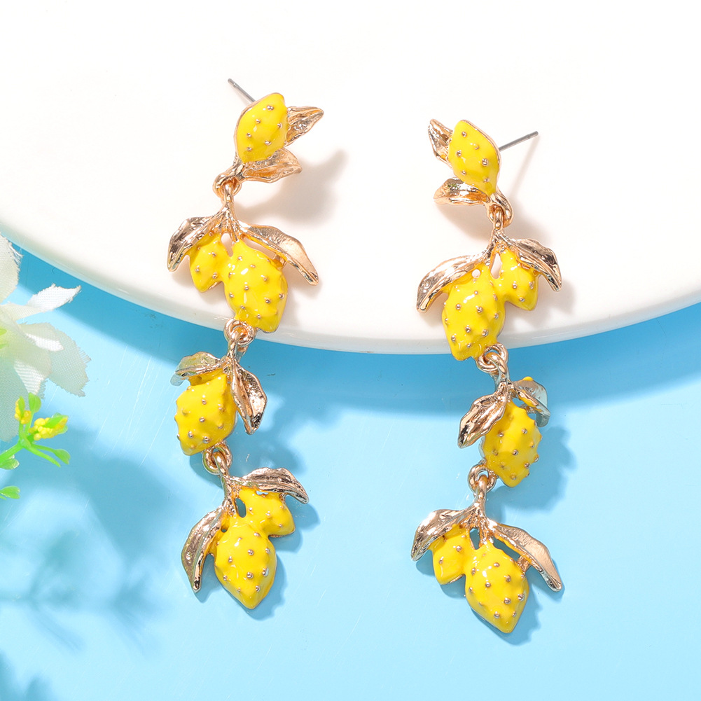 Alloy Drop Oil Lemon Earrings Fashion Natural Earrings Wholesale Nihaojewelry display picture 6
