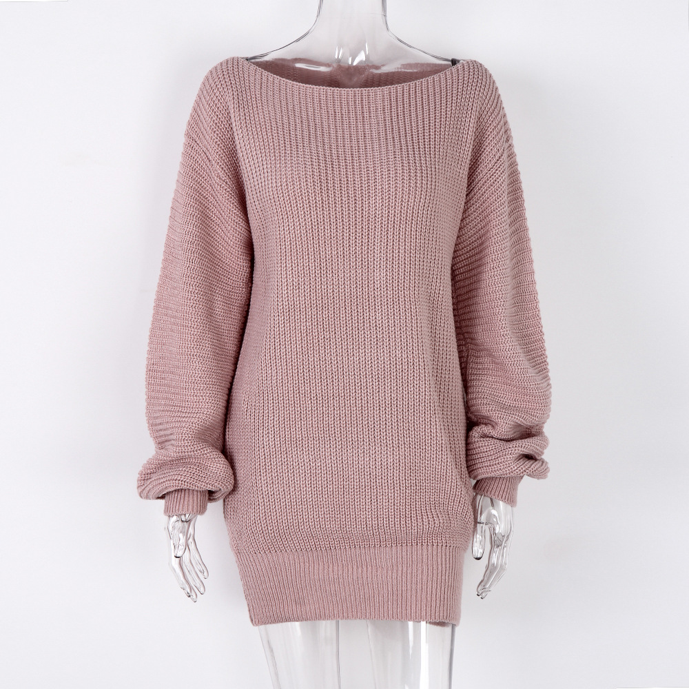 Women's Sweater Dress Elegant Boat Neck Long Sleeve Solid Color Above Knee Daily display picture 5