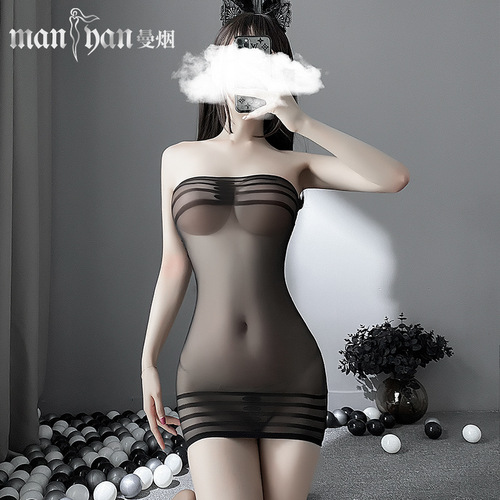 Manyan sexy lingerie sexy striped see-through bra and hip tight mesh jumpsuit sexy stockings 7966