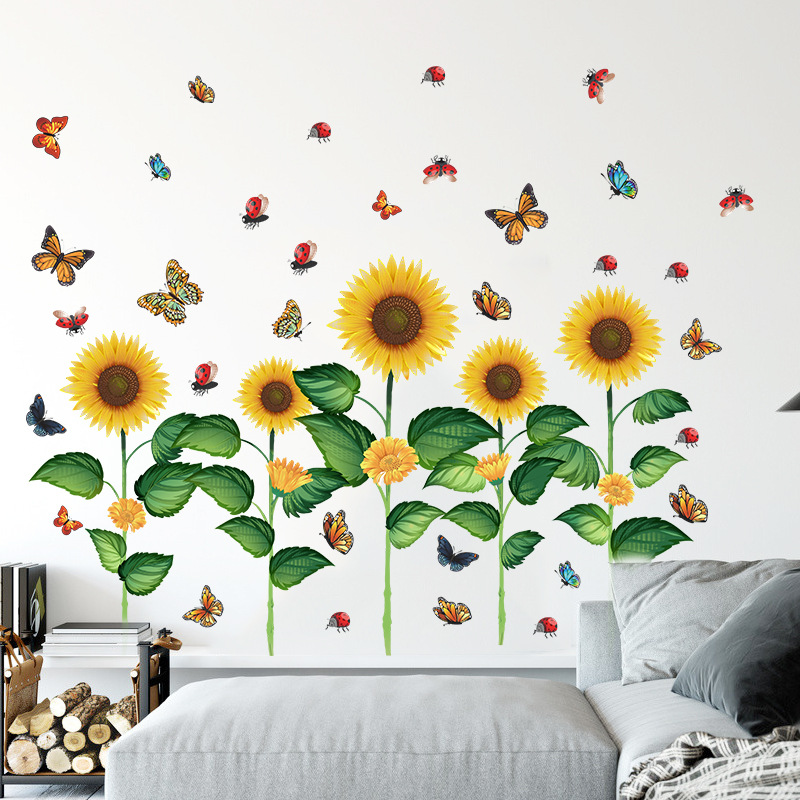 neue Wand Schmetterling Sonnenblume Sockel Wohnzimmer Schlafzimmer Kindergarten Layout Wandaufkleberpicture3