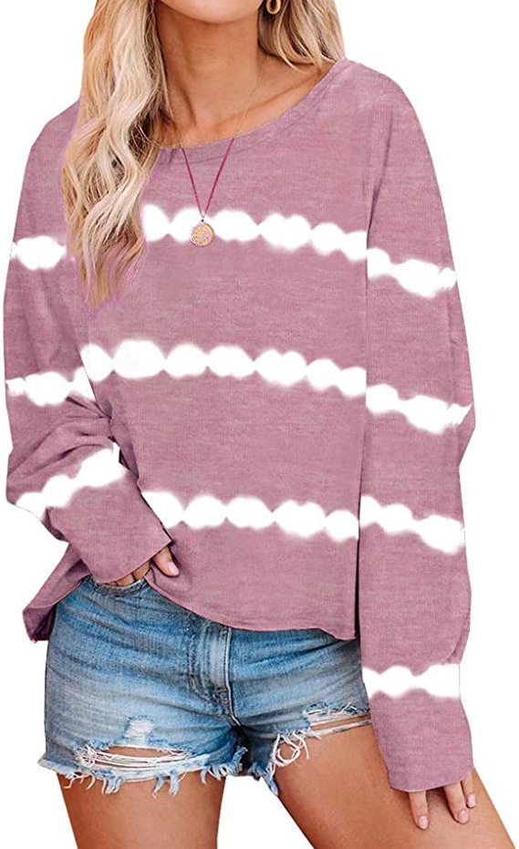 autumn new tie-dye stripe printing loose long-sleeved round neck long-sleeved sweater  NSYF830