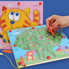 Wooden Children's Intelligence Dual-Sided Magnetic Writing Maze Ball Run Educational Toys for Early Childhood Brain Development Attention Training