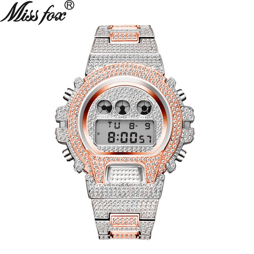 MISSFOX Japanese diamond-encrusted multifunctional fashion electronic watch, high-end diamond-encrusted waterproof men's watch factory direct sale