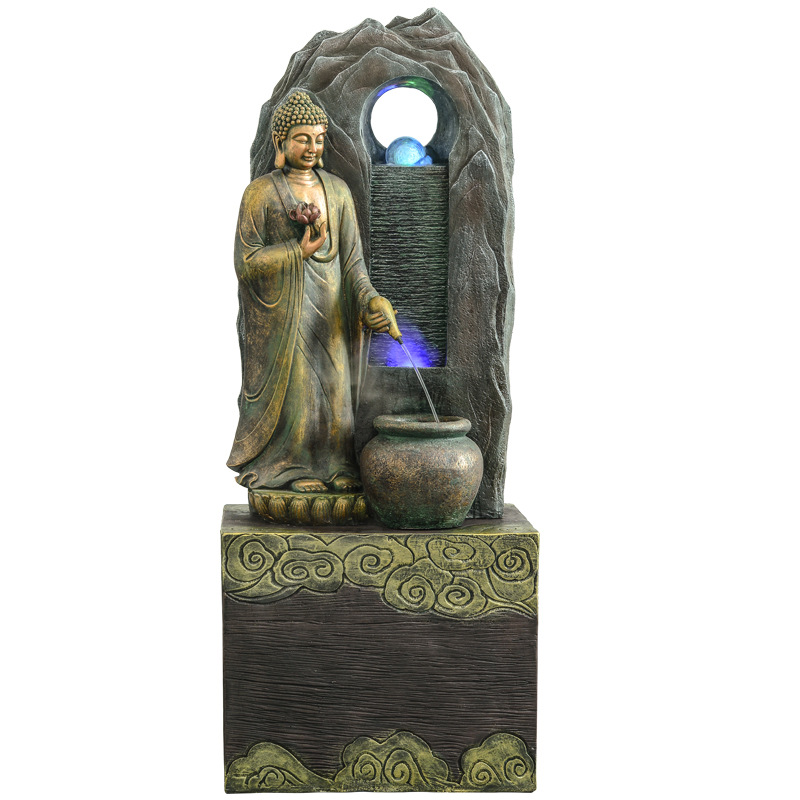 Sudeste de Asia Buda estatua fluyendo agua decoración Sala té Sala fuente humidificador Club Oficina Zen fortuna Agua Paisaje Decoración