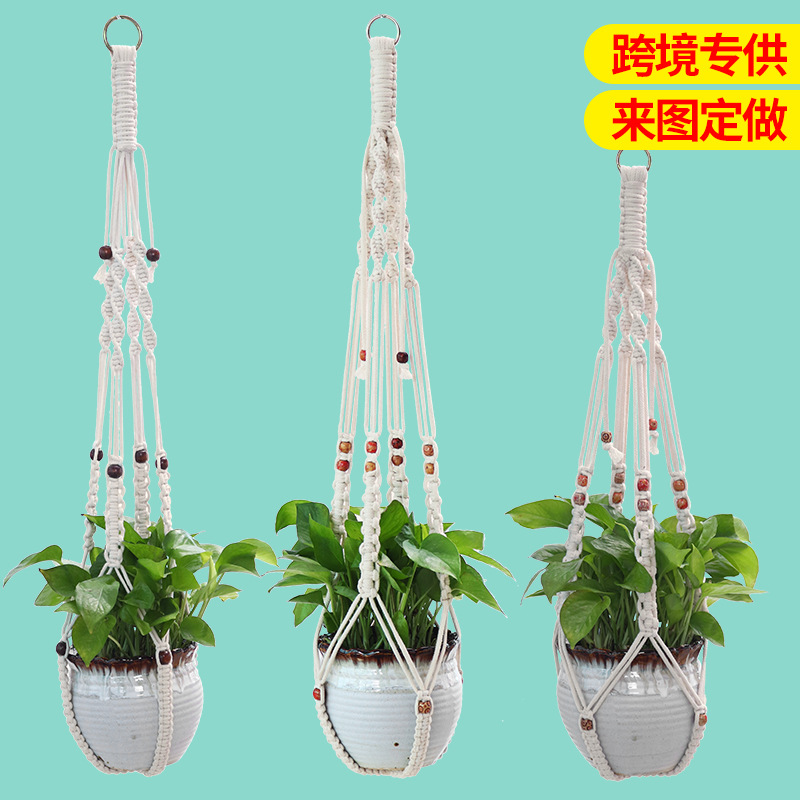 Hand-woven flower pot hanging basket home Greening decorative flower pot net pocket thick rope hanging basket flower pot