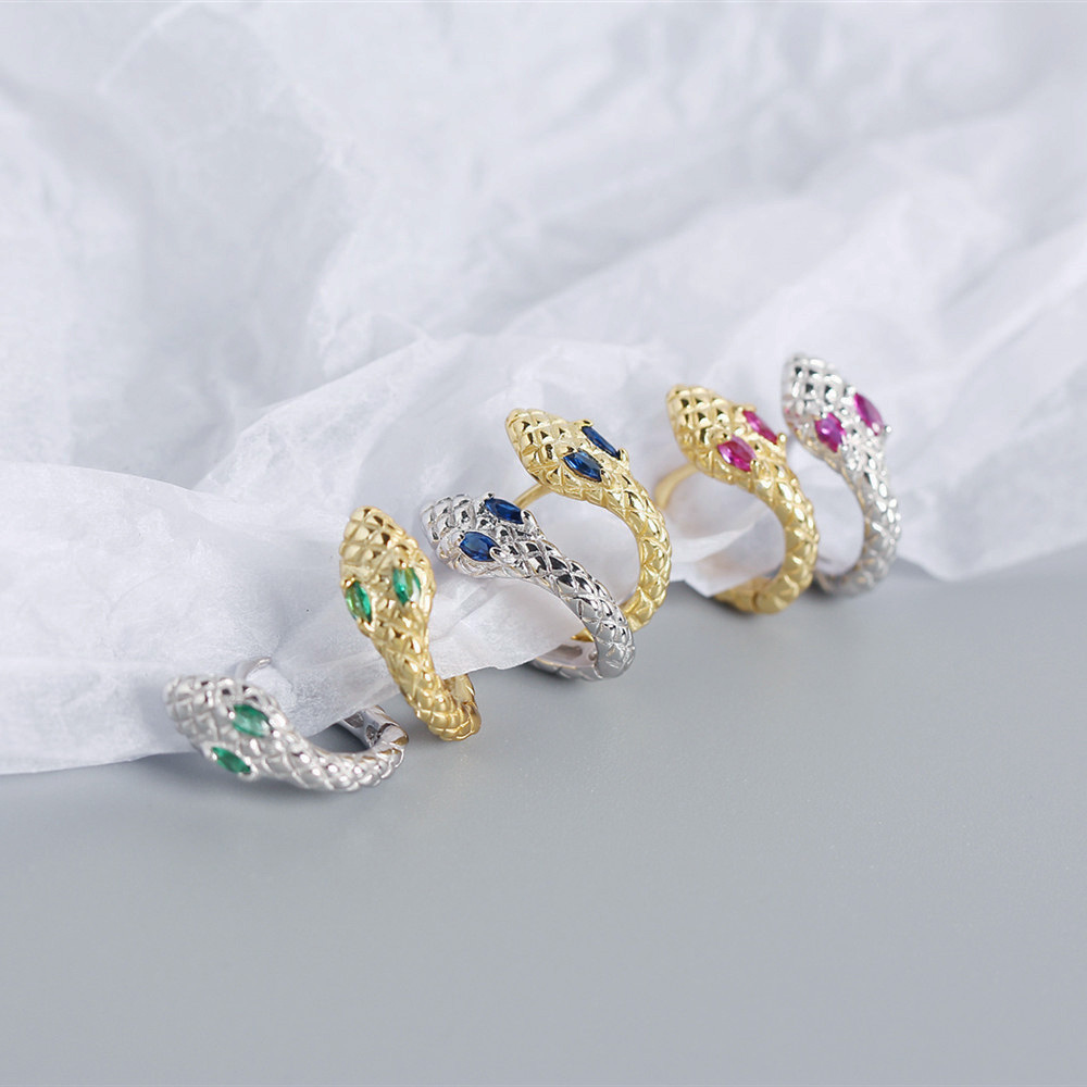 Silver Material 1 Pair Silver Zircon Snake Earrings