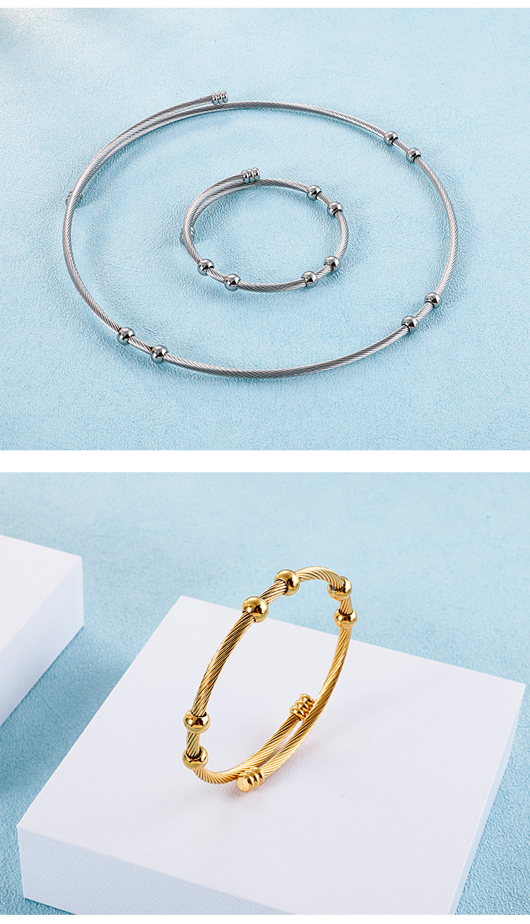 European and American New Simple Small Beads Titanium Steel Open-End Collar Bracelet Fashion DIY Pen