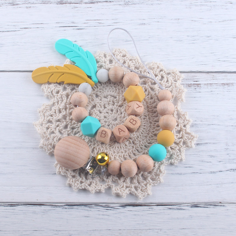 Baby Beech Cadena de chupete de silicona Cadena de molienda de dientes de bebé calmante cadena anti-caída cadena anti-perdida con Bell