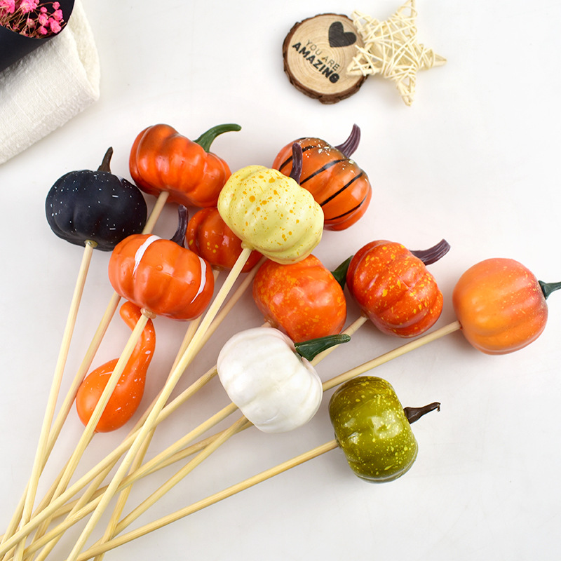 仿真小南瓜模型万圣节鬼脸假南瓜花束插枝鲜花包装材料装饰品