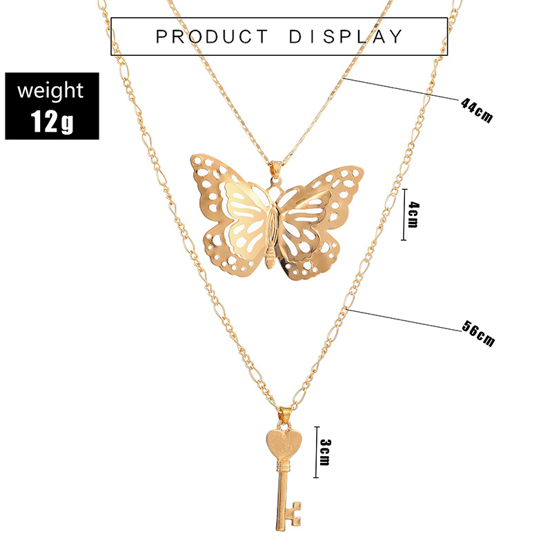 Butterfly Accessories Ladies Simple Butterfly Key Pendant Necklace Door Lock Multi-layer Pendant Sweater Chain Wholesale Nihaojewelry display picture 1