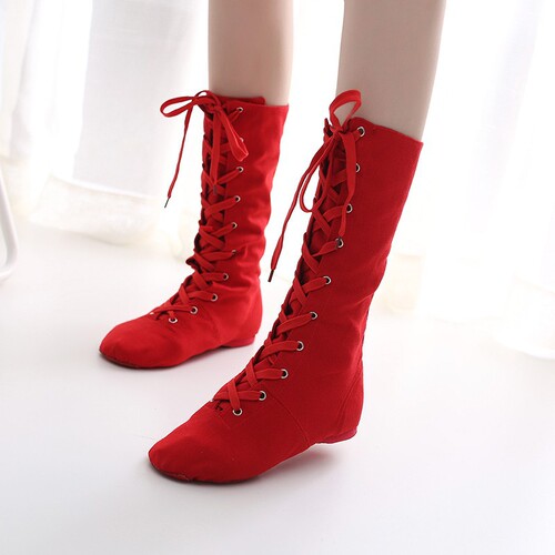 Black extended canvas jazz boots high-top modern dance shoes high-top women's soft-soled dance shoes sports practice stage performance