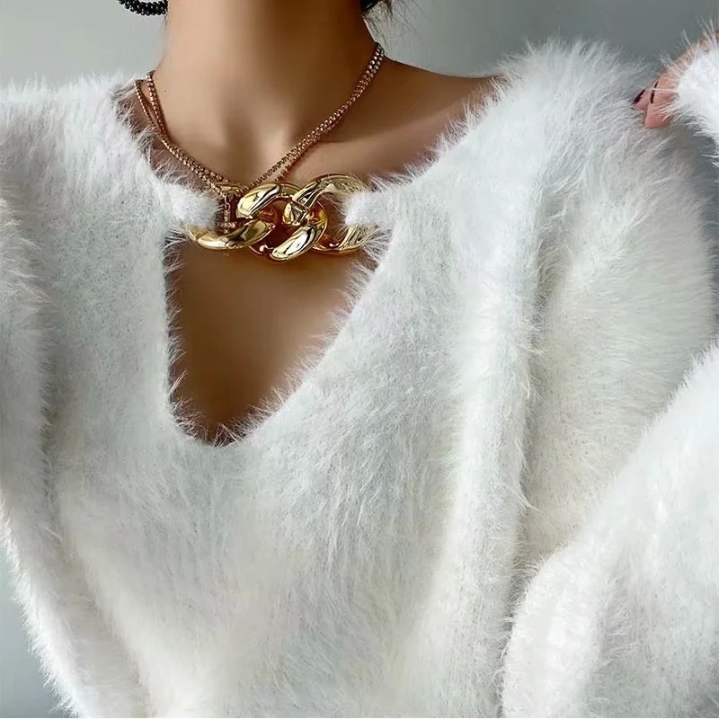 chain decorative imitation mink hair sweater NSAC17438