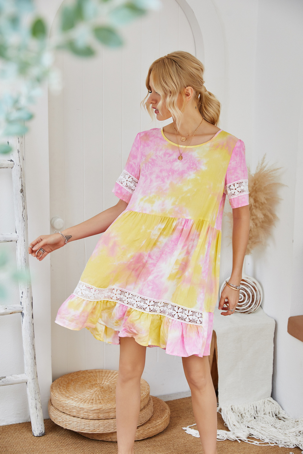 summer new style holiday style spring and summer basic irregular tie-dye wrinkled jacquard  NSDF508