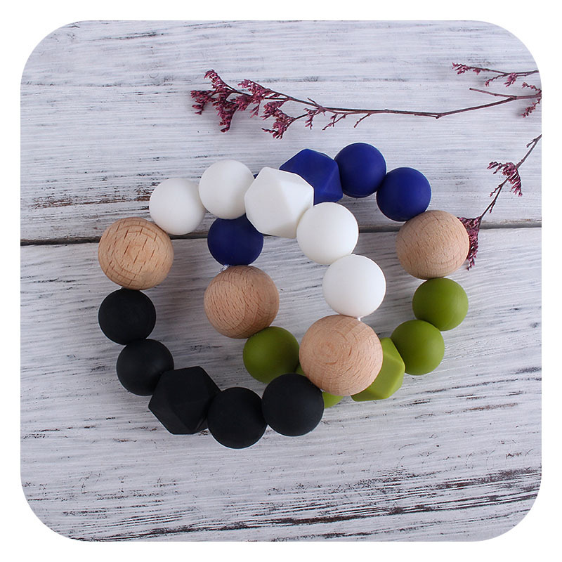 Seguridad del medio ambiente de silicona chupete cadena mordedor palo Bebé Beech octogonal cuentas de silicona juguete mordedor pulsera