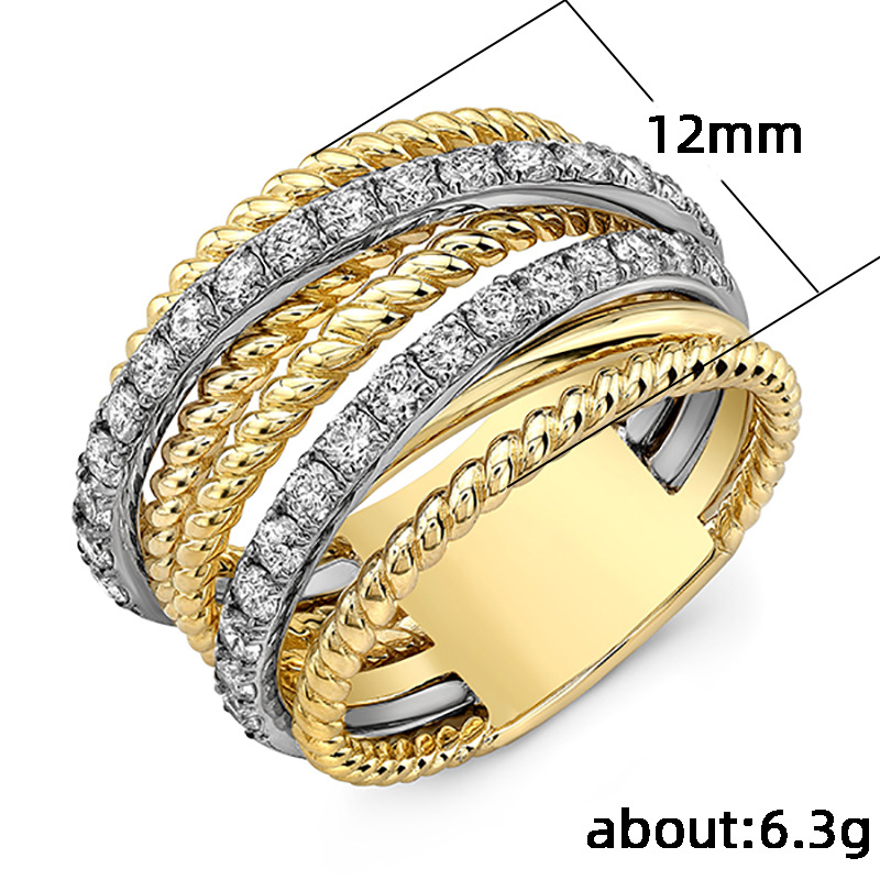 Fashion Exquisite Multi-circle Combination Two-color Electroplating Micro-set Ring Line Copper Ring display picture 1