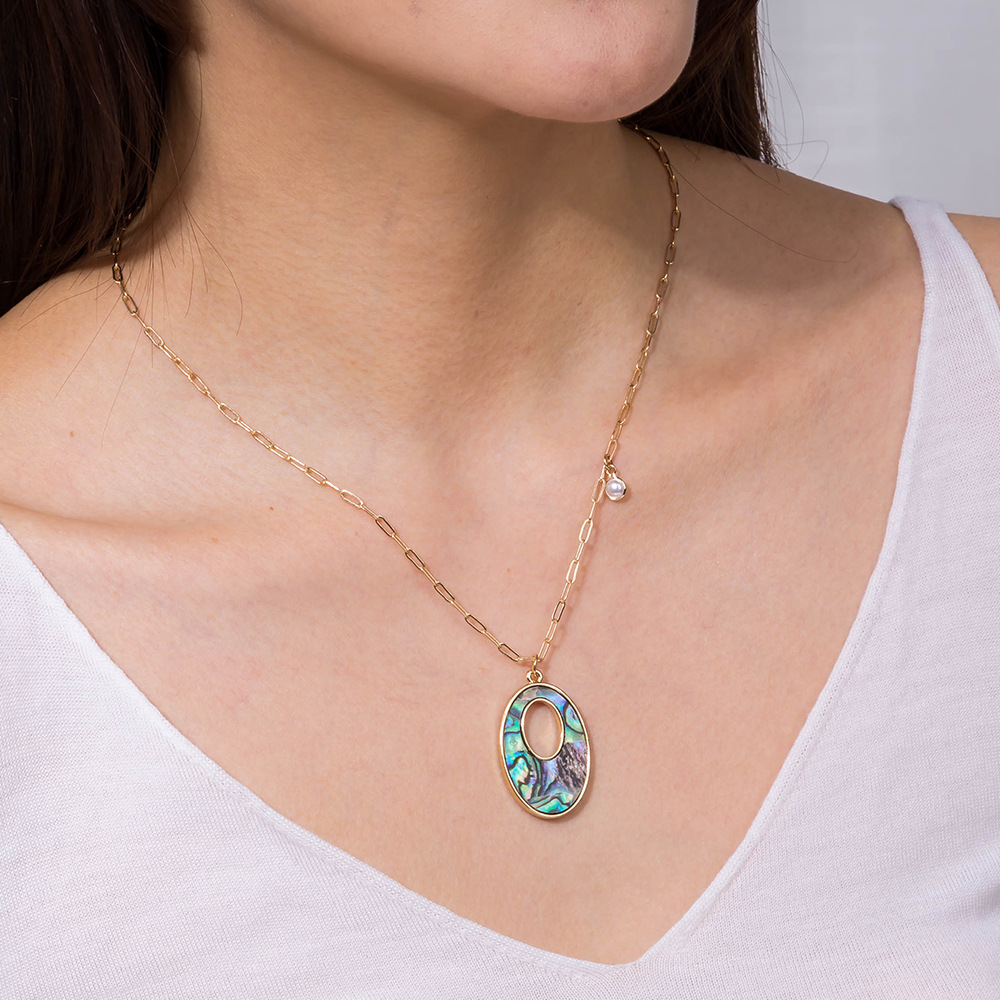Fashion oval color abalone shell alloy necklace wholesale