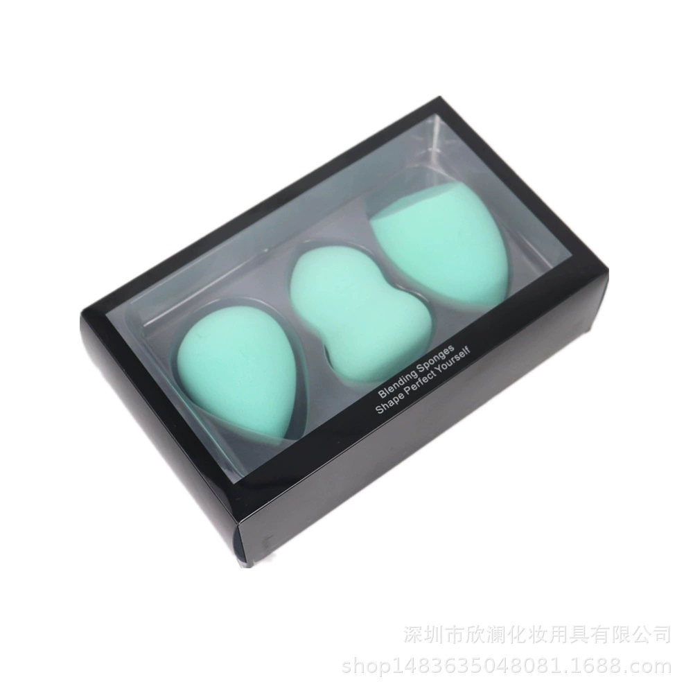 Makeup sponge set, 3-piece water-drop & gourd shapes, non-latex, expands when wet