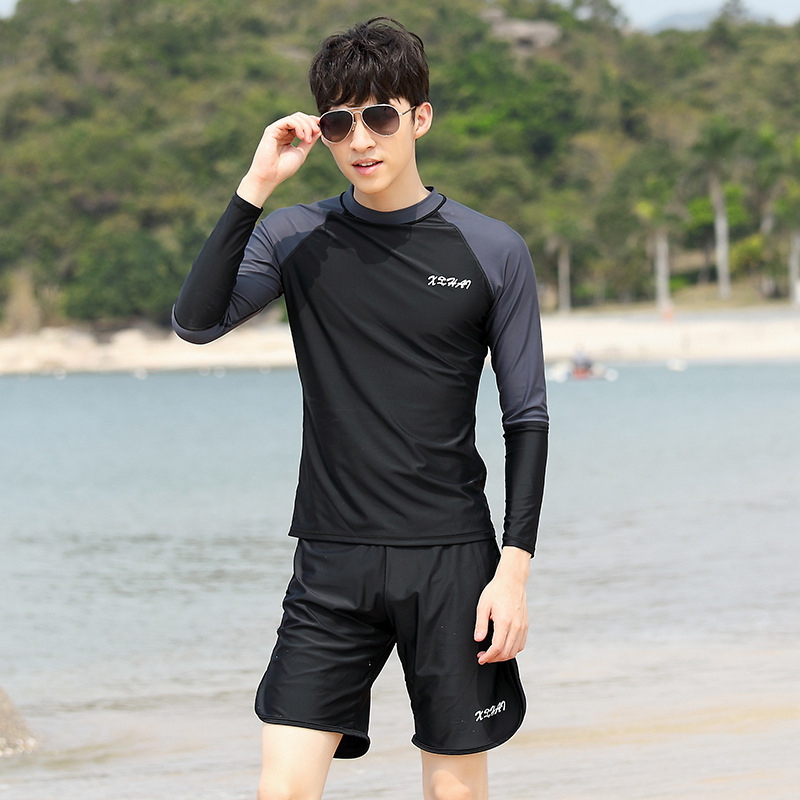 Split Swimsuit Men's Long-sleeved Tops Three-quarter Pants Beach Pants Anti-embarrassing Swimming Trunks Men's Sun Protection Swimsuit Suit