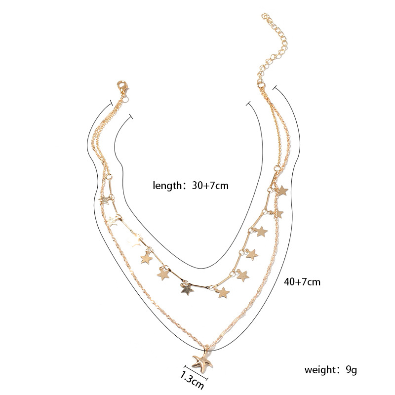 9g Weight Korean Fashion Starfish Pendant Choker Copper Necklace Double Beautiful Wind Star Clavicle Necklace For Women Nihaojewelry