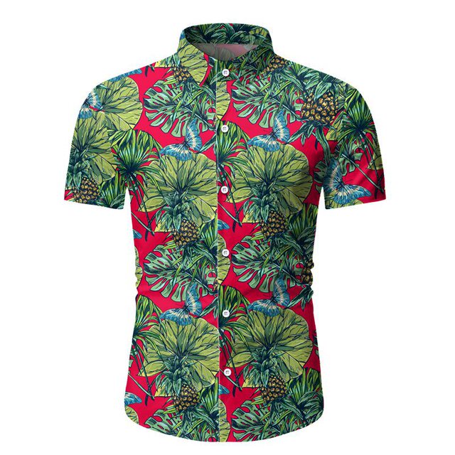 Men’s Casual Short Sleeve slim Floral Shirt