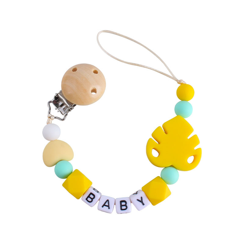 Bebé Hemu chupete clip nombre del bebé calmante hoja de silicona chupete cadena Amazon nueva venta caliente