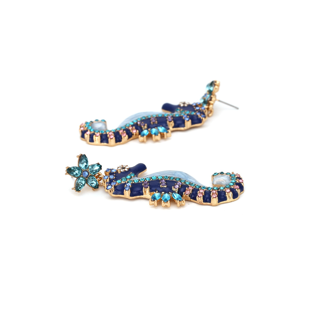 1 Paire Style De Bande Dessinée Mignon Hippocampe Émail Alliage De Zinc Strass Boucles D'oreilles display picture 4