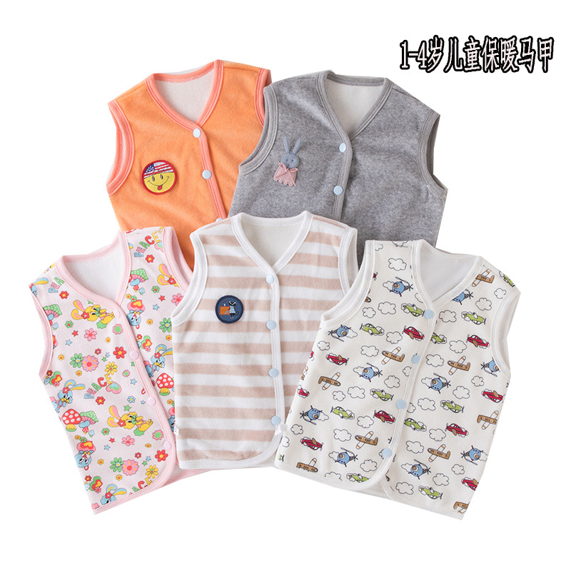 children Autumn and winter Plush Vest baby double-deck waistcoat baby Cotton vest Korean Edition baby keep warm Cardigan vest