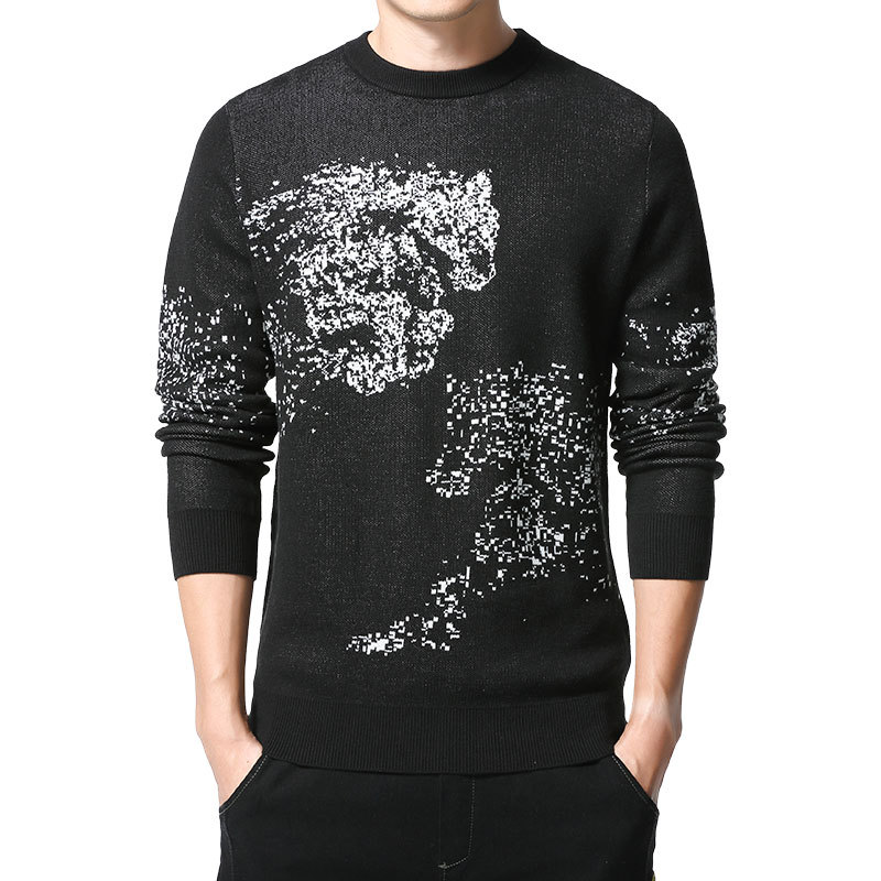 demi-season fashionable casual knitted sweater with a round collar