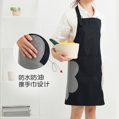純色可擦手圍裙防水家用廚房定製logo防油防污居家簡約布藝圍裙