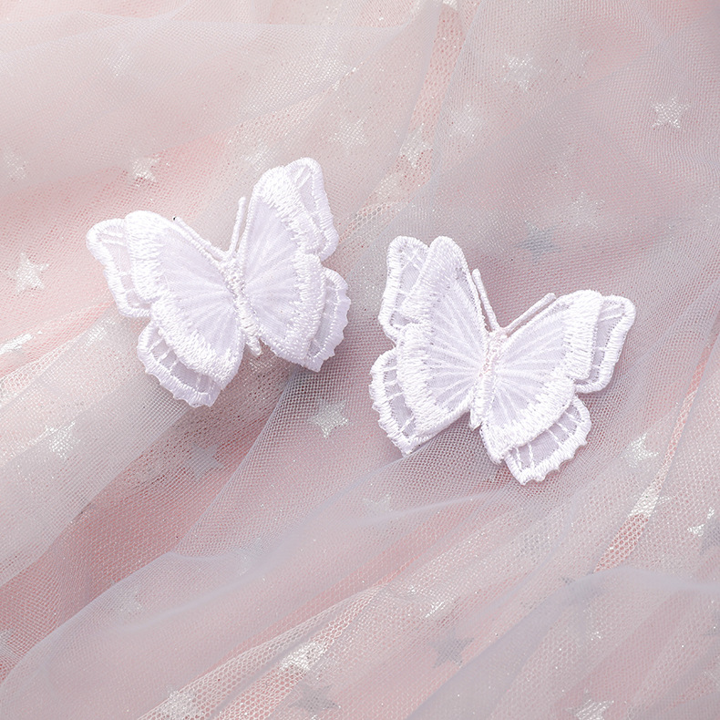 Lightweight Butterfly Double-layer Butterfly Three-dimensional Embroidery Color Butterfly Earrings 925 Silver Needle Earrings Wholesale Nihaojewelry display picture 1