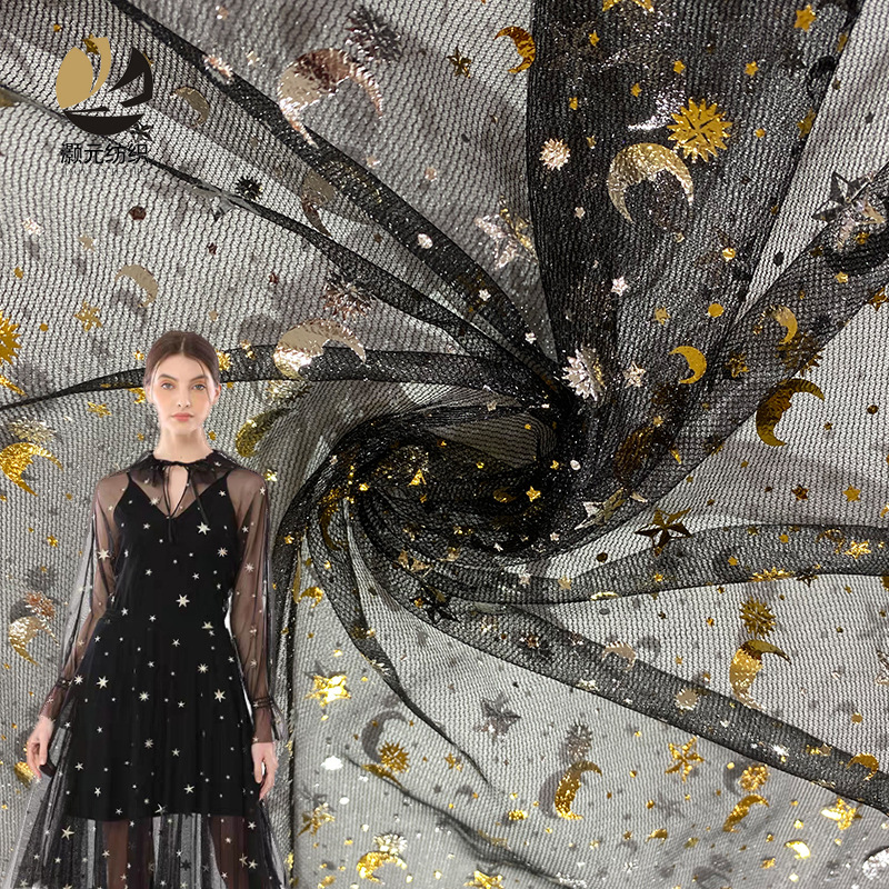 Fabricante de suministro de estrellas estampado tela de malla vestido de Halloween tela de ropa infantil