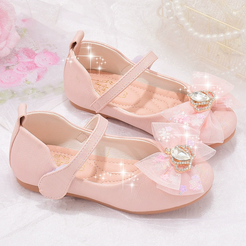 Однослойная обувь для девочек, детская кожаная обувь для маленьких принцесс, весна и осень, новая детская обувь с мягким дном и цветочным принтом, Детская универсальная обувь в горох с бантом