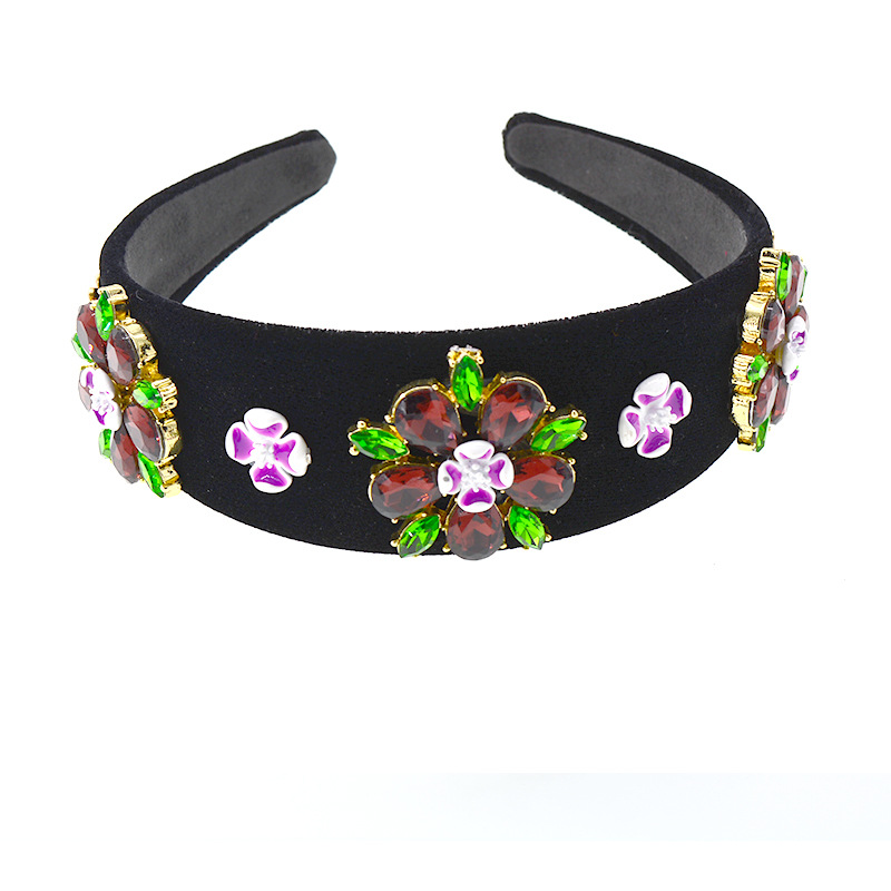 Women'S Gender Hair Accessories Vintage Baroque Velvet Pearl Diamond Wide Headband