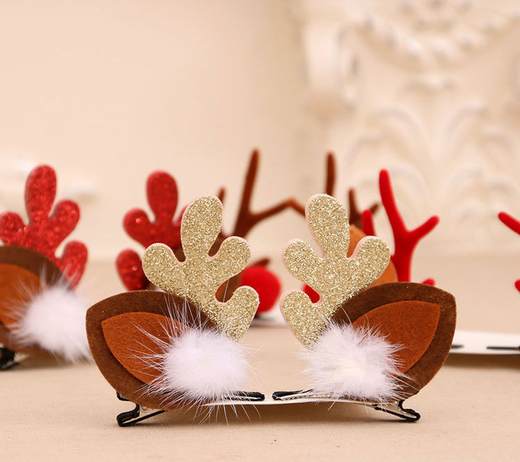 Christmas Small Gifts For Children Gift Gold Powder Antlers Mink Hair Clip Hairpin Set Headdress Christmas Head Buckle display picture 1