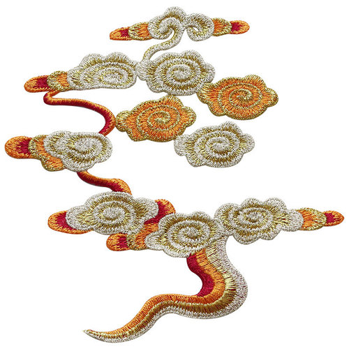 Colorful auspicious cloud fabric patch Chinese-style Malay jacket decoration embroidery symmetrical style accessory material, glue-free, requires hand sewing