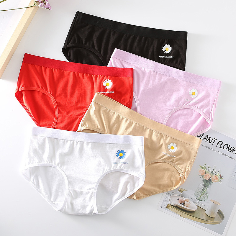 (4件装)女士宽边纯棉内裤舒适印花现货三角裤少女棉低腰内裤
