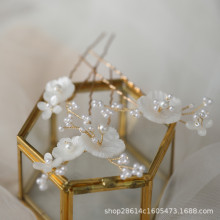 白仿贝壳雕花发簪发叉欧美流行新娘头饰Ins新款简约发饰厂家直销