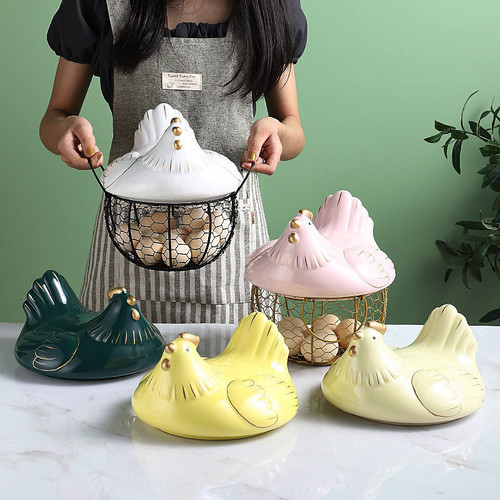 Creative and cute chicken storage basket with lid iron decorative egg storage basket portable kitchen portable shape