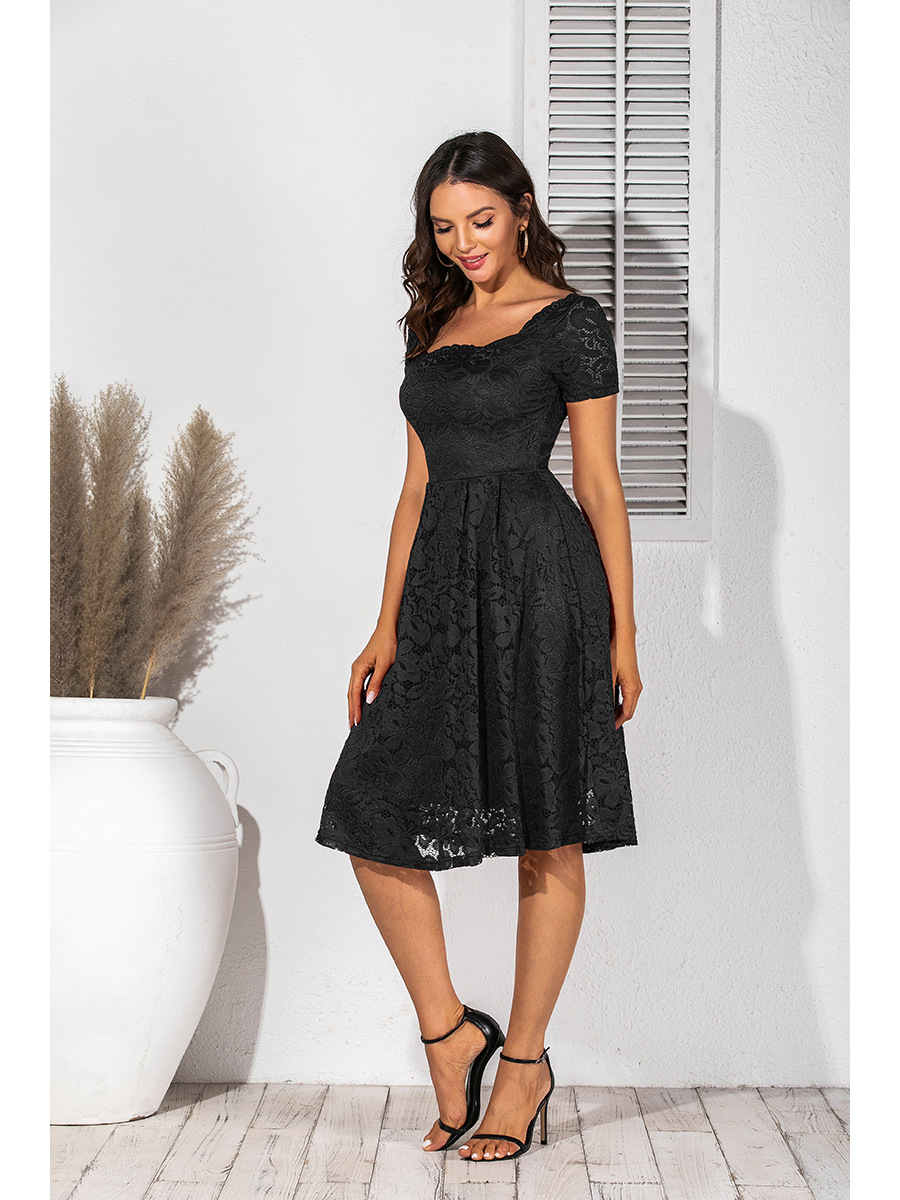 vestido de encaje hueco sexy negro NSAL2921