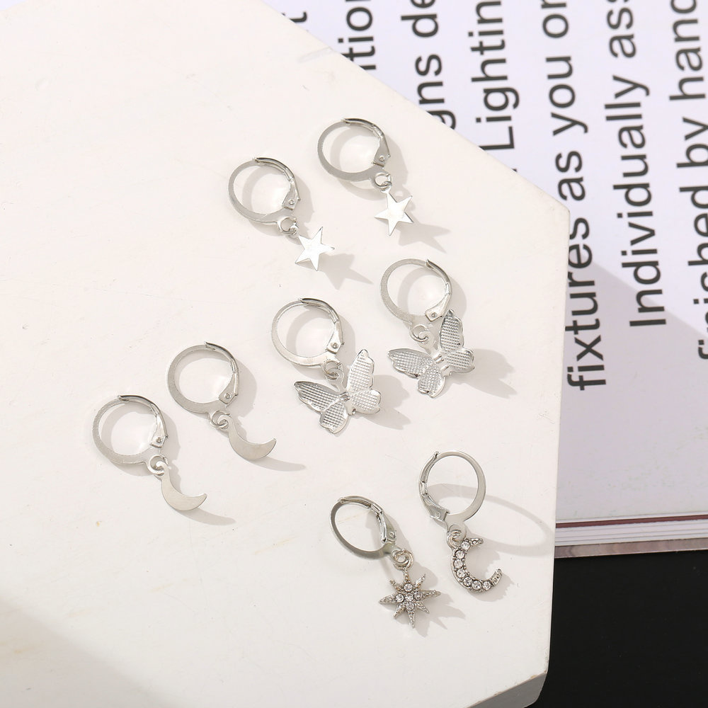 Ensemble De 8 Boucles D&#39;oreilles Créatives En Alliage Papillon display picture 9